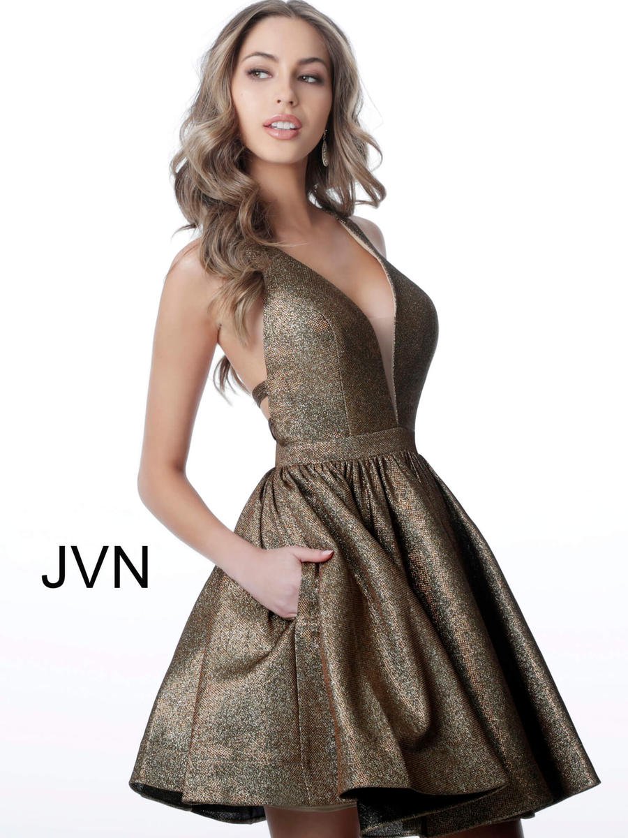 Jovani JVN2364 Bronze Deep V Cocktail Dress