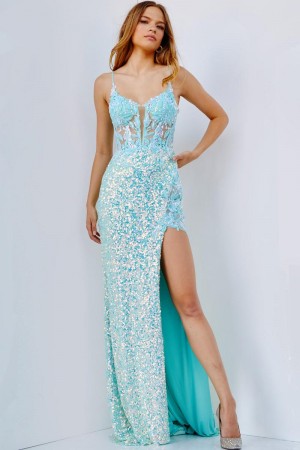 JVN by Jovani JVN24299 Sheer Corset Sequin Prom Dress