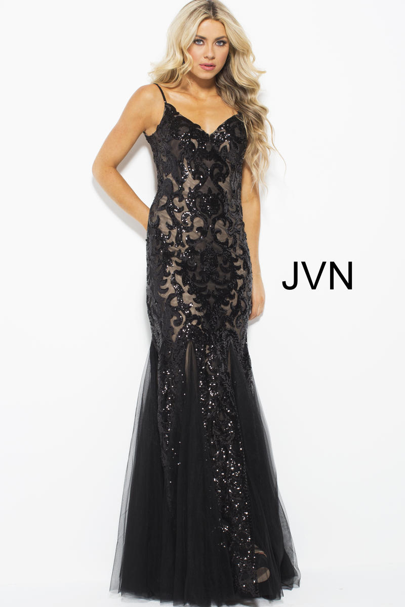 French Novelty: JVN Prom JVN53214 Sheer Embellished Gown