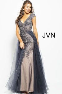 JVN Prom JVN60967 Beaded Gown with Overskirt