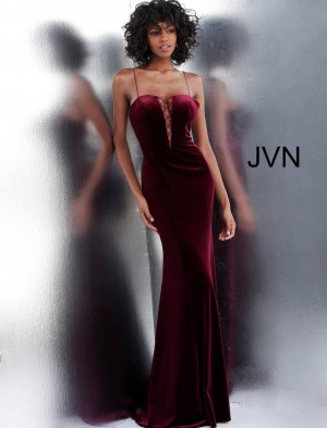 JVN Prom JVN63568 Fitted Velvet Gown with Lace Up