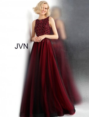JVN Prom JVN67782 Embroidered Sheer Back Gown