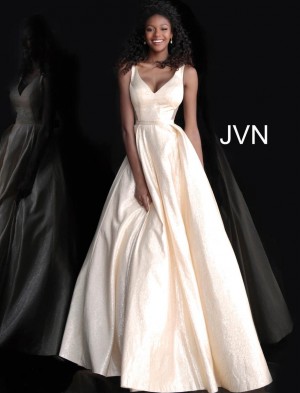 JVN Prom JVN67880 Shimmering Gown with Cutout Sides