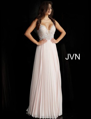 JVN Prom JVN68343 Beaded Gown with Pleated Skirt