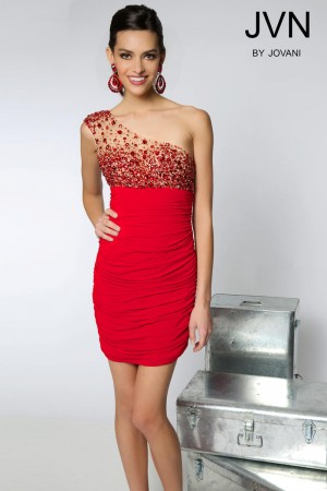 JVN98255 One Shoulder Ruched Short Jovani Dress