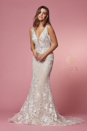 Nox Anabel JW908 Floral Fit and Flare Wedding Gown