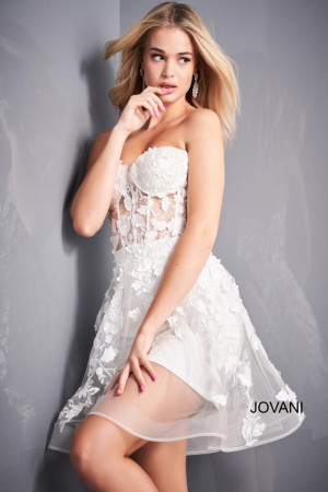 Jovani 04109 Short Formal Party Dress Featuring A Sheer Sweetheart Bodice