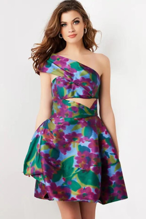 Jovani 34408 Short Semi-Formal Dress Featuring Colorful Muted Floral