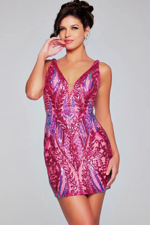 Jovani 36784 Short Homecoming Dress Featuring An Iridescent Sequin Pattern