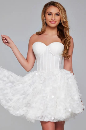 Jovani 38248 Short Evening Cocktail Dress Featuring A Sweetheart Neckline