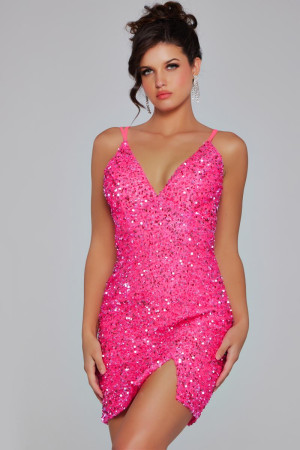 Jovani 39630 Short Homecoming Dress Featuring A V Neckline, Sequins