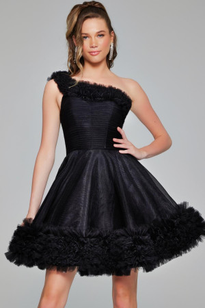 Jovani 39665 Short Formal Party Dress Featuring A One Ruffled Shoulder