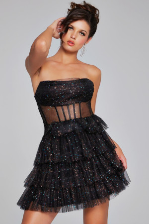 Jovani 39666 Short Guest Of Wedding Dress Featuring Colorful Sequins, Strapless