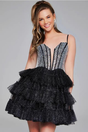 Jovani 42457 Short Prom Dress Featuring A Sparkling Beaded Corset Bodice