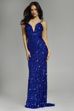 Jovani 45262 Long Rehearsal Dinner Dress Sequined with Plunging V Neck