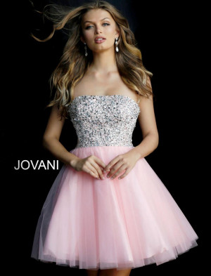 Jovani 58470 Short Prom Dress Featuring Strapless Sequin Bodice And A-Line