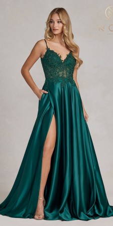 Nox Anabel K1121 Draped Slit Gown with Pockets