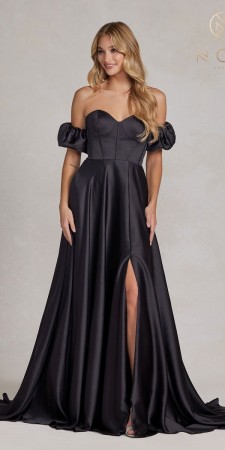Nox Anabel K1122 Puff Sleeve Gown with Pockets