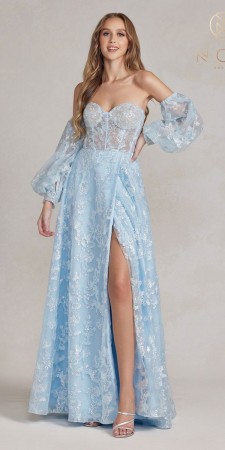 Nox Anabel K1155 Detachable Sheer Sleeve Gown