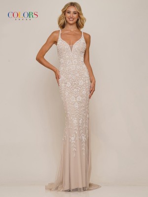 Glow by Colors K133 Beaded Floral Prom Dress