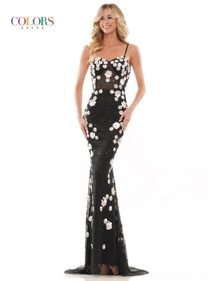 Glow by Colors K135 Sparkling Floral Prom Dress
