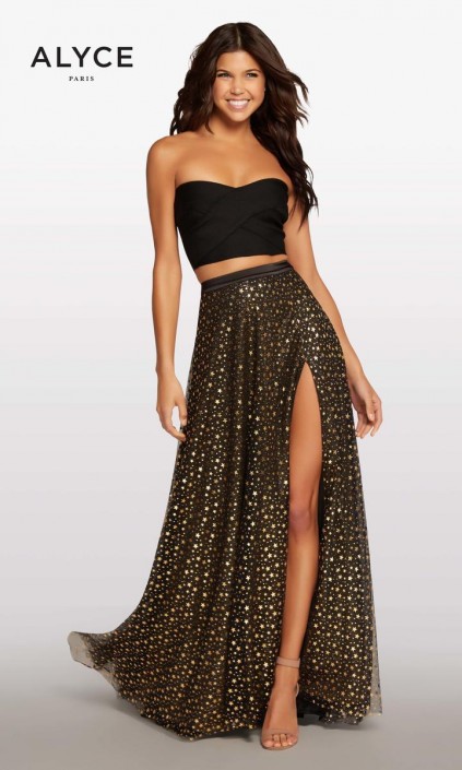 strapless two piece prom dress