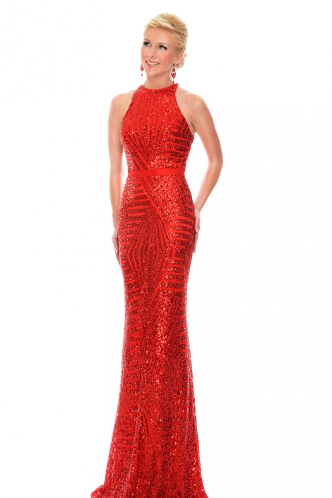 high neck sequin gown