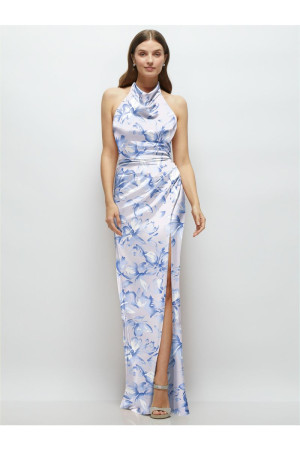 Dessy Lovely LB060FP Floral Cowl Halter Bridesmaid Gown