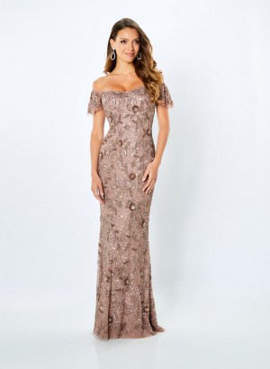 La Valetta LV22103 Off Shoulder Flutter Sleeve Beaded Gown