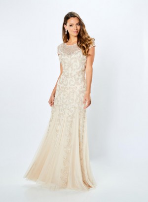 Size L Deep Ocean La Valetta LV22104 Sheer Beaded Gown with Optional Sleeves