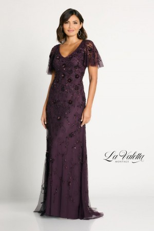 Size L Wine La Valetta LV6105 Flutter Sleeve Mother of Bride Dress