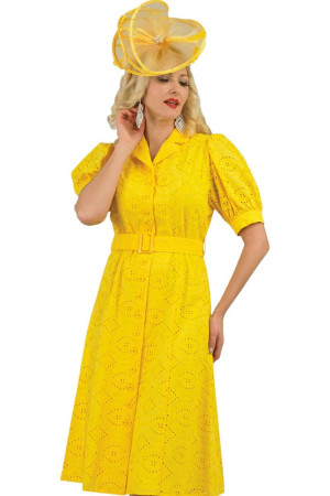 Lily And Taylor 4990 Eyelet Button Front Dress With Bishop Sleeves