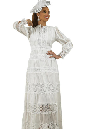 Lily And Taylor 5038 Long Sleeve Breezy Dress With Delicate Lace Inserts