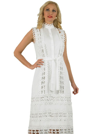Lily And Taylor 5039 Feminine Sleeveless Dress With Lace Insets