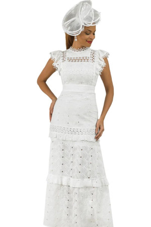 Lily And Taylor 5041 Feminine Flutter Sleeve Tiered Lace Dress