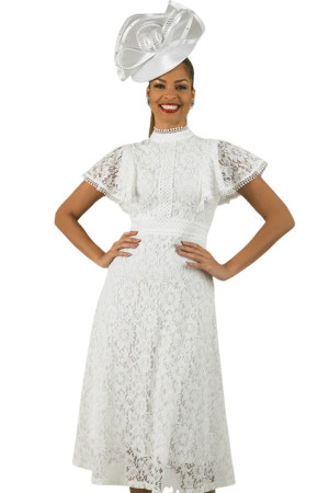 Lily And Taylor 5042 Women Romantic Lace Sleeve Dress With Flutter Cape Sleeves