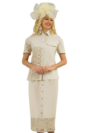 Lily And Taylor 5047 Three Piece Womens Skirt Suit With Crocheted Accents