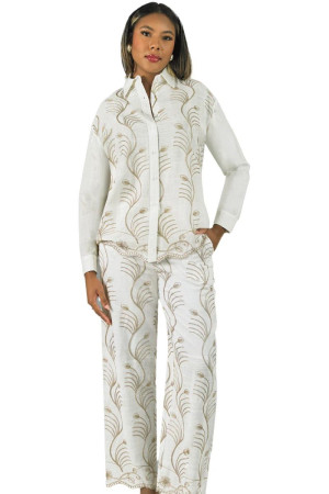 Lily And Taylor 5051 Polished 2 Piece Ladies Embroidered Pant Suit