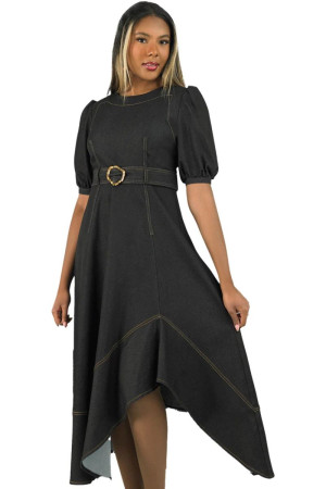 Lily And Taylor 5061 Fashion Forward Stretch Denim Dress With Bishop Sleeves
