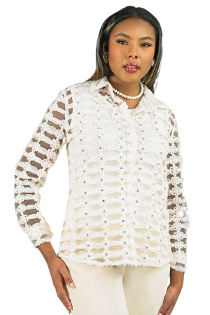 Lily And Taylor S100 Two Piece Long Sleeve Organza And Embroidered Blouse