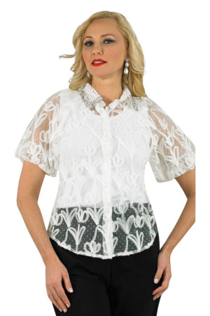 Lily And Taylor S109 Formal Short Sleeve 2 Piece Organza Embroidered Blouse