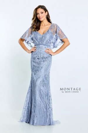 Montage M511 Ribbon Lace Gown with Flutter Sleeves
