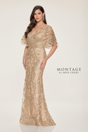 Montage M856 Flutter Sleeve Embroidered Tulle Gown