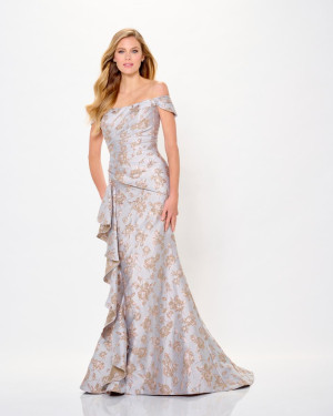 Montage M905 Cascading Ruffle Brocade Gown