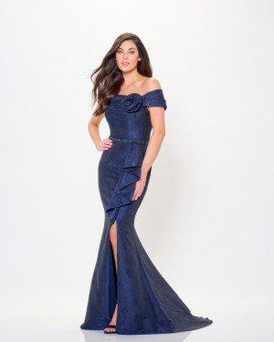 Montage M910 Rich Brocade Off Shoulder Gown