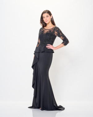 Montage M914 Lace Illusion Peplum Ruffle Gown