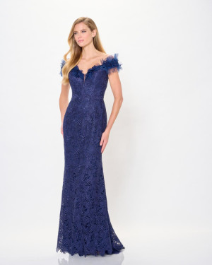 Montage M917 Ruffle Off Shoulder Lace Gown