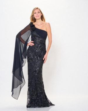 Montage M920 One Shoulder Gown with Sheer Drape