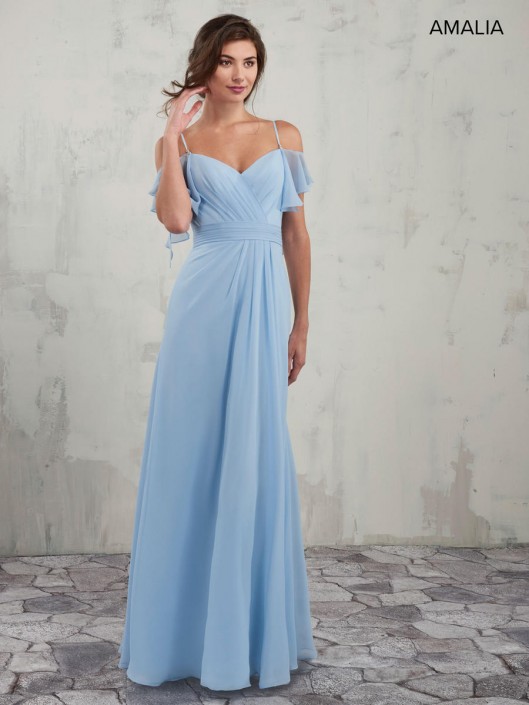 blue off the shoulder bridesmaid dress