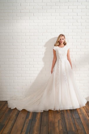 Mon Cheri MOD206 Elegant Lace Modest Wedding Dress